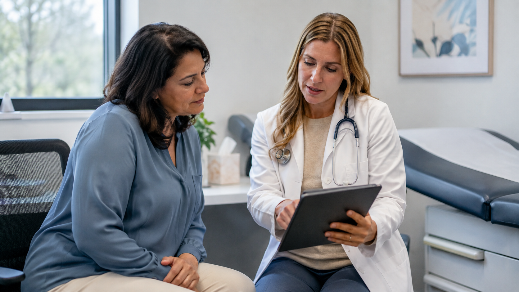 Adult patient meeting with a clinician at River City Medical Group
